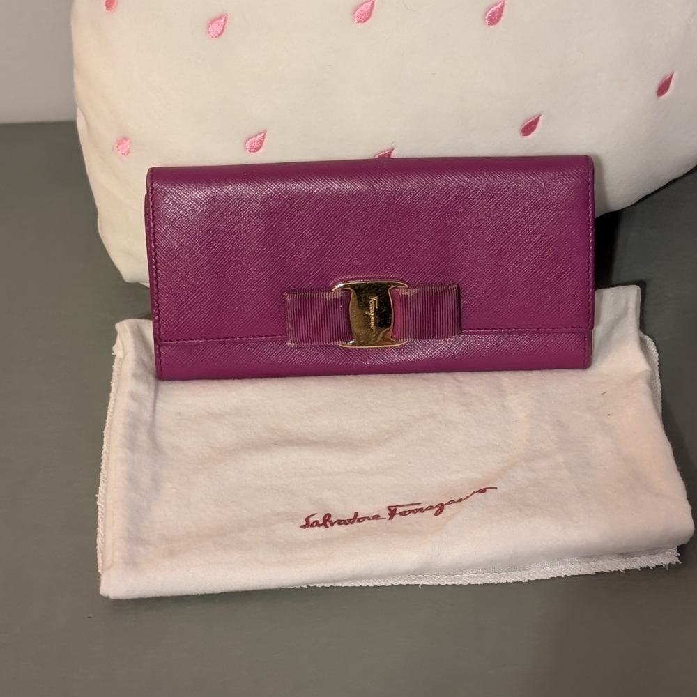Salvatore Ferragamo Magenta Wallet with Gold Accent